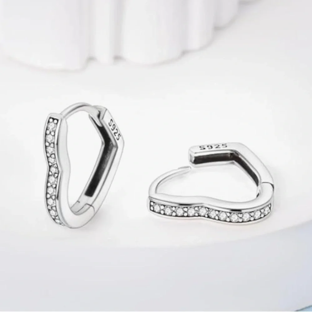 Sterling Silver 925 heart Hoop Earrings with CZ